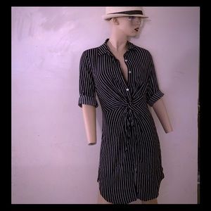 Black and white striped front knot tie dress